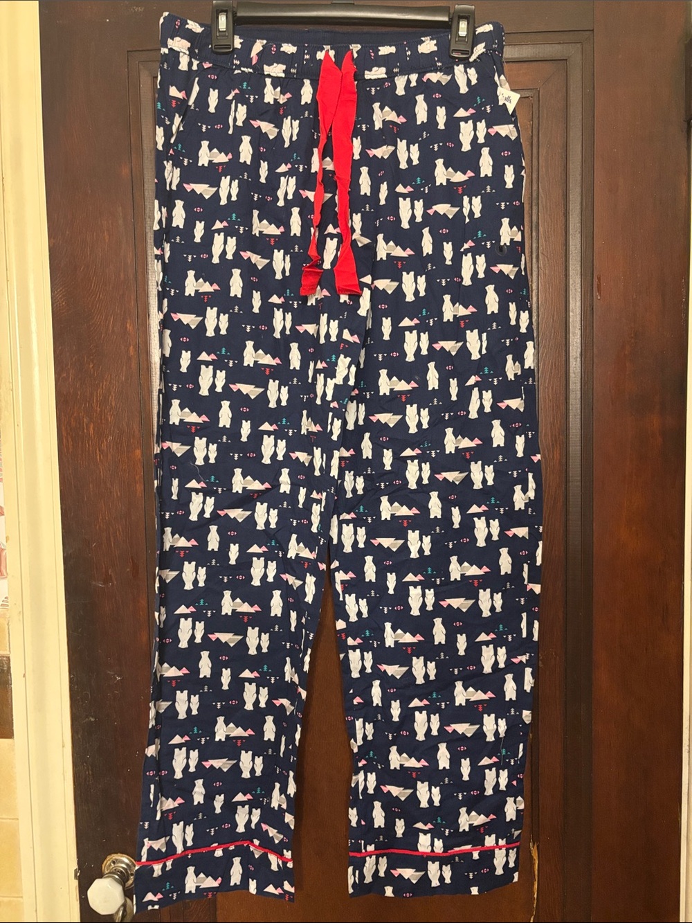 aerie Navy Polar Bear Print Pajama Pants with Red Drawstring